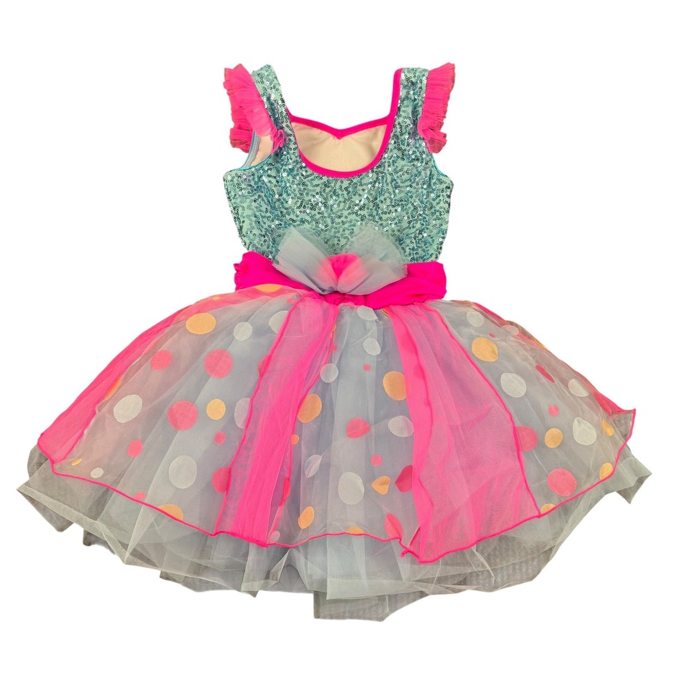 Revolution Dancewear Kids MC Aqua Sequin Polka Dot Tutu Dance Costume RC18622 34